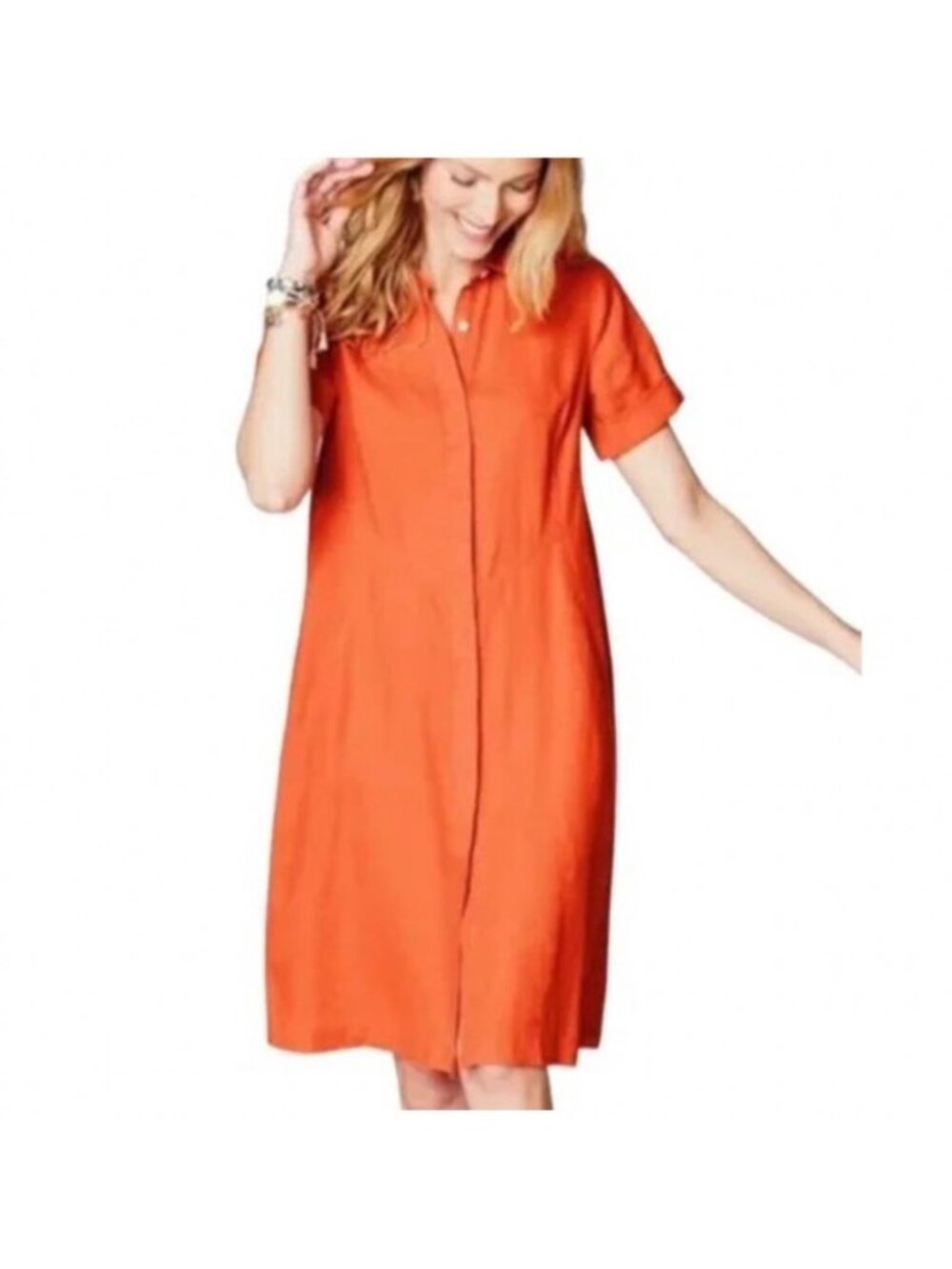 J. Jill L Love Linen Short Sleeve Midi Shirt Dress Zinnia Orange Lagenlook J